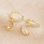 Argollas con cristales blancos y lunas colgantes. - Image 3