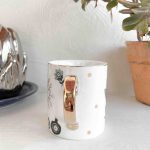 Taza de cerámica con ojos turcos y flor de loto con asa dorada - Image 4