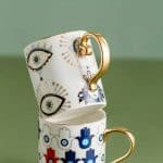 Taza de cerámica con ojos turcos con destellos y asa dorada - Image 7