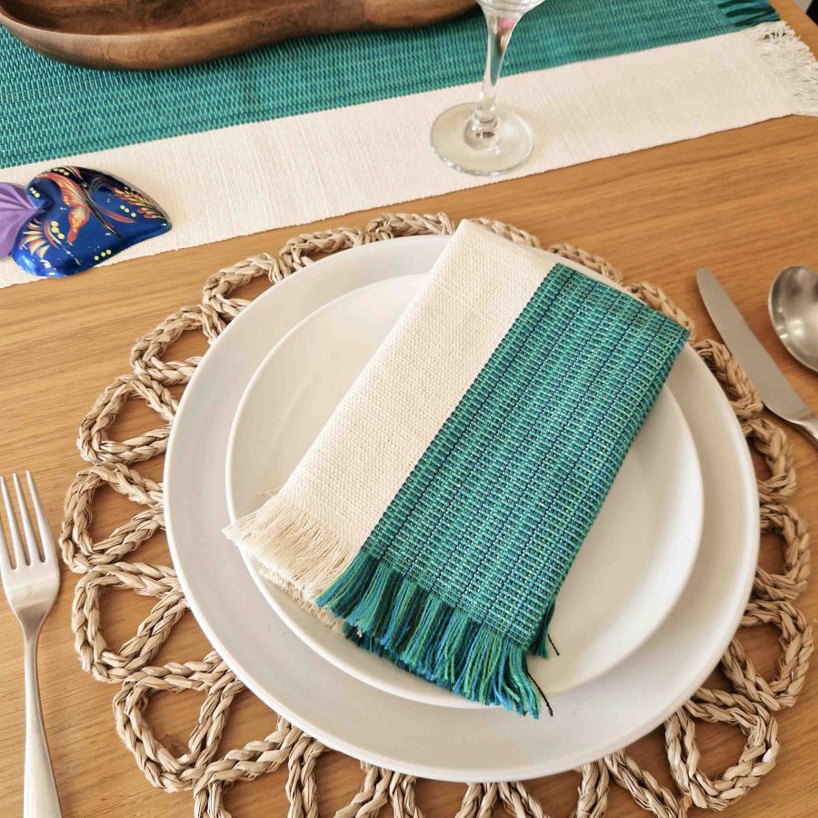 Set de 4 Servilletas de telar Esmeralda con hilos azules y verdes - Image 4