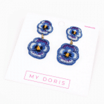 Aretes de flor doble pensamiento azul - Image 3