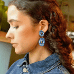 Aretes de flor doble pensamiento azul - Image 4